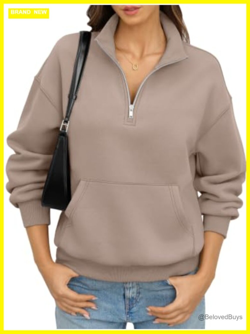Womens Oversized Half Zip Fleece Sweatshirt Kangaroo Pocket Y2K Pullover